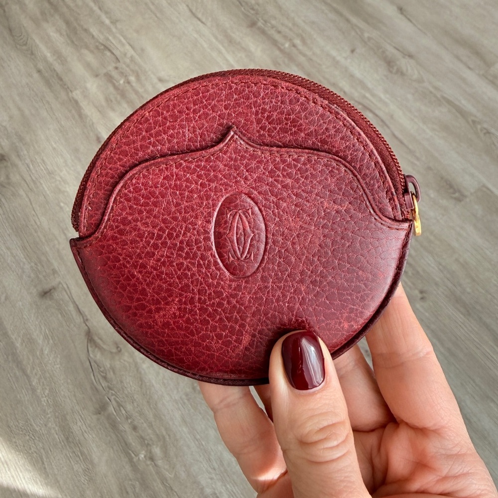 Must de Cartier Leather Round Coin Purse Wallet Bordeaux